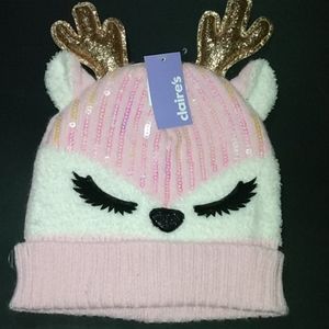 NWT! "CLAIRES" sparkly pink knit designer hat